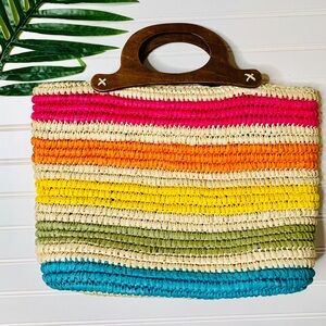 Multicolored straw tote